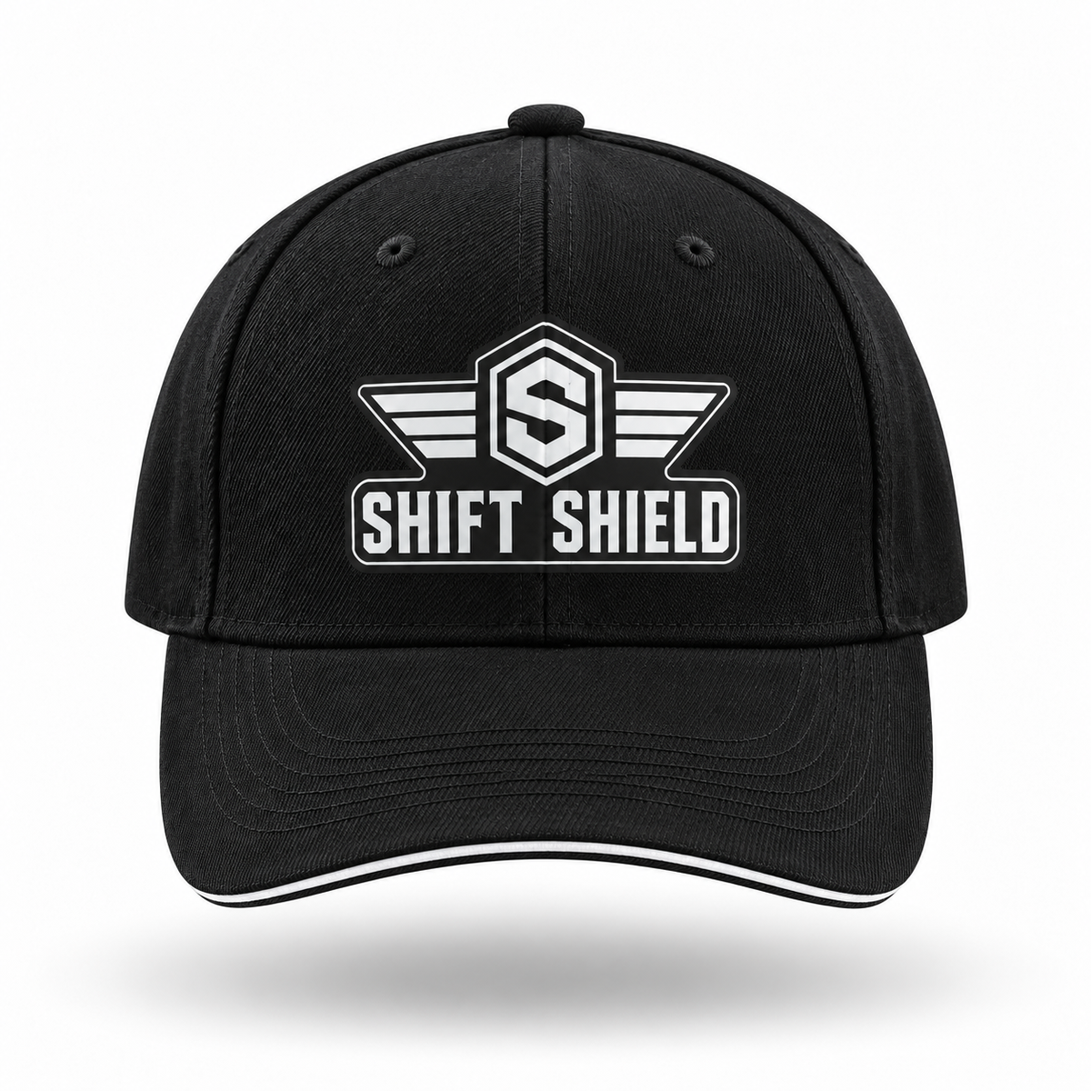 Black Shift Shield logo hat — front view