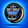 Shift Shield Clean Break Work Putty 2 oz black tin with updated label, slightly open against a blue background