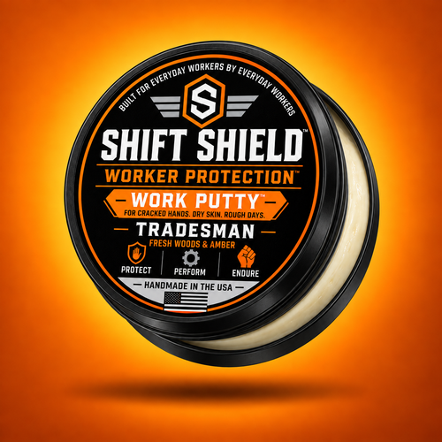 Shift Shield Work Putty tradesman 2 oz black tin with lid slightly open